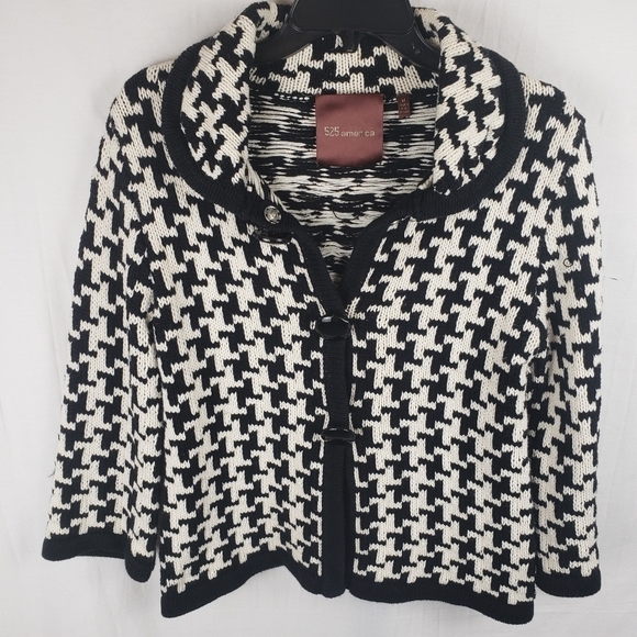 525 America Black And White Houndstooth Button Down Cardigan Sweater Sz M - Picture 2 of 9